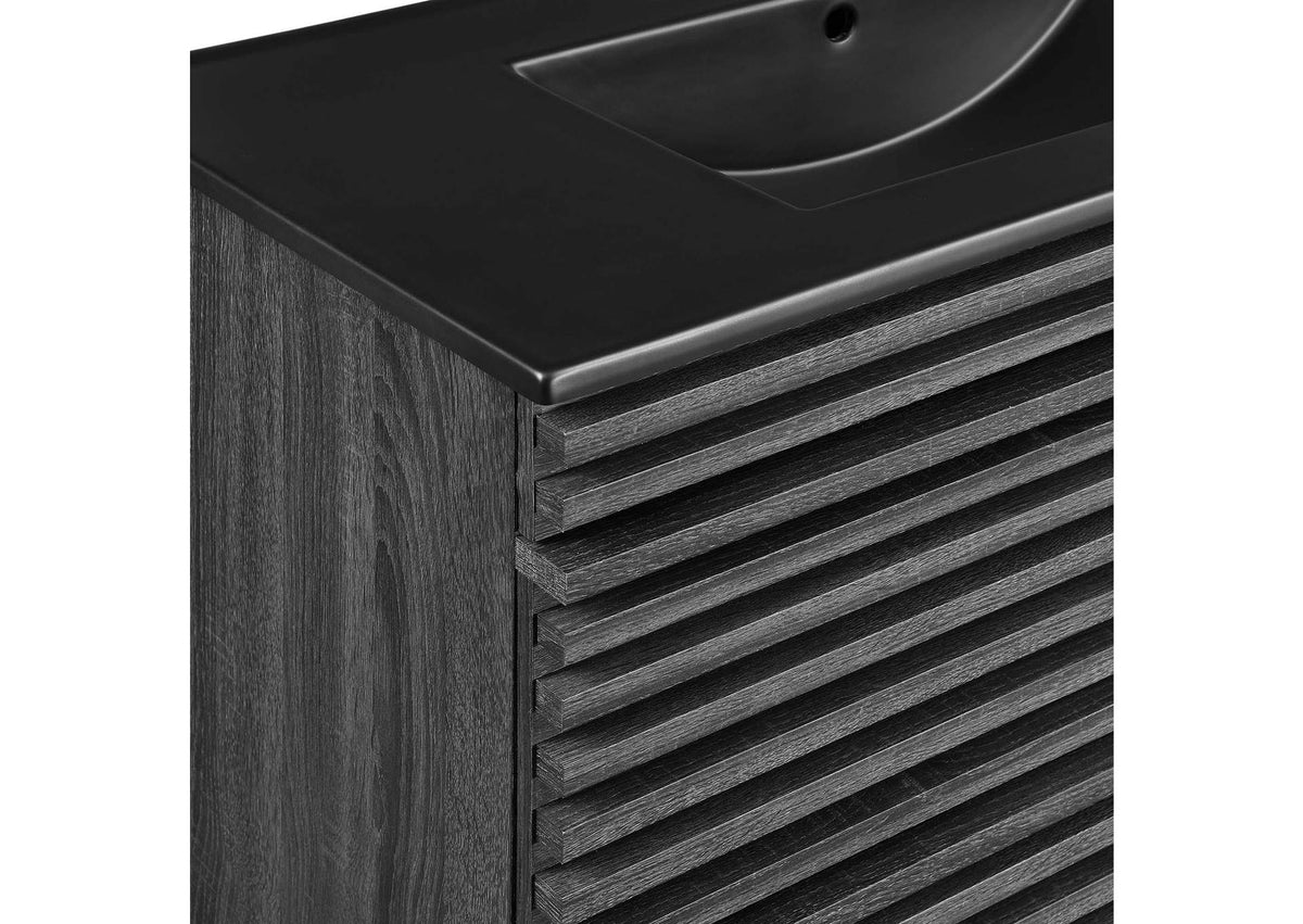 EEI-5395-CHA-BLK Render 36" Wall-Mount Bathroom Vanity By Modway