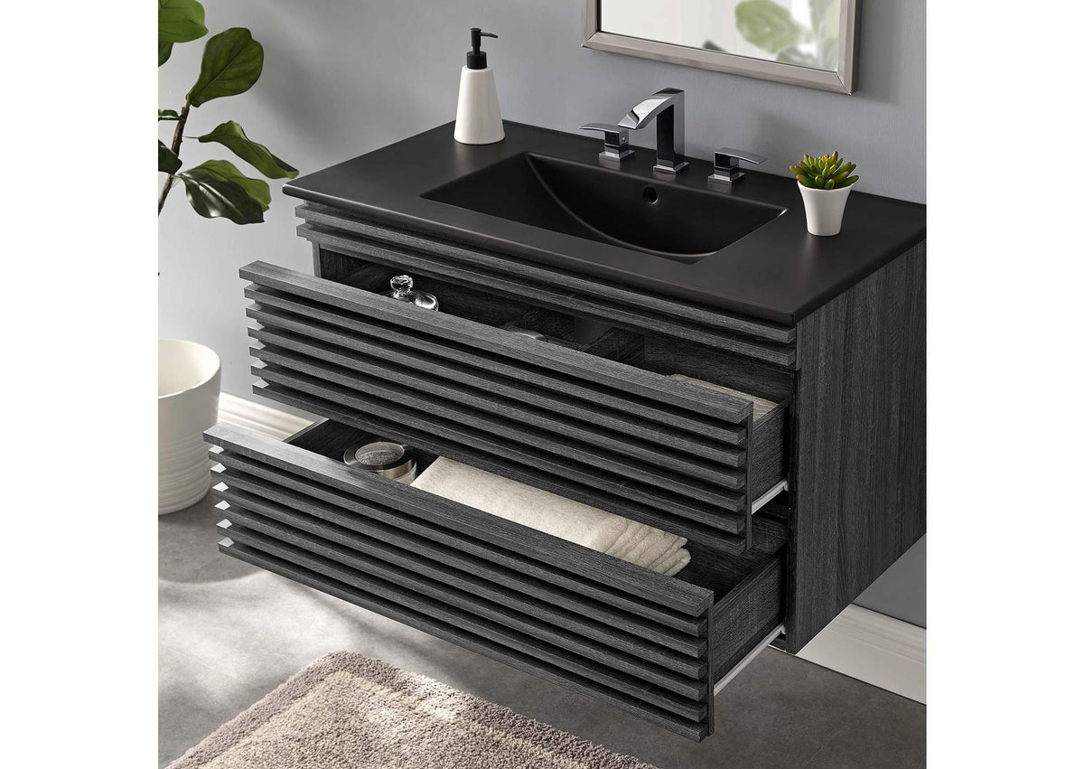 EEI-5395-CHA-BLK Render 36" Wall-Mount Bathroom Vanity By Modway