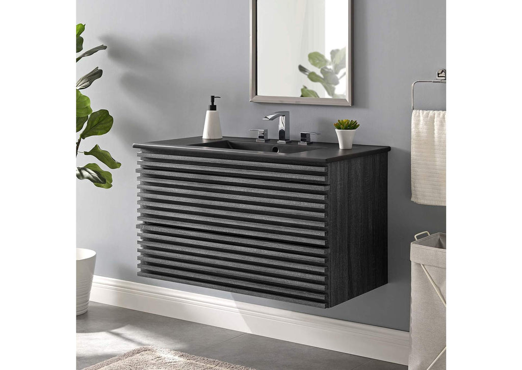 EEI-5395-CHA-BLK Render 36" Wall-Mount Bathroom Vanity By Modway