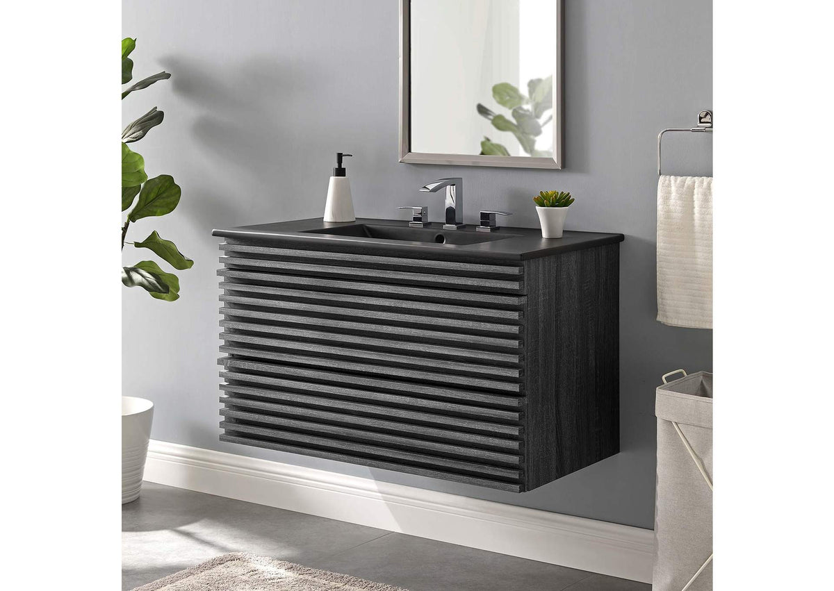 EEI-5395-CHA-BLK Render 36" Wall-Mount Bathroom Vanity By Modway