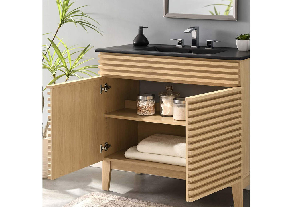 EEI-5396-OAK-BLK Render 36" Bathroom Vanity By Modway
