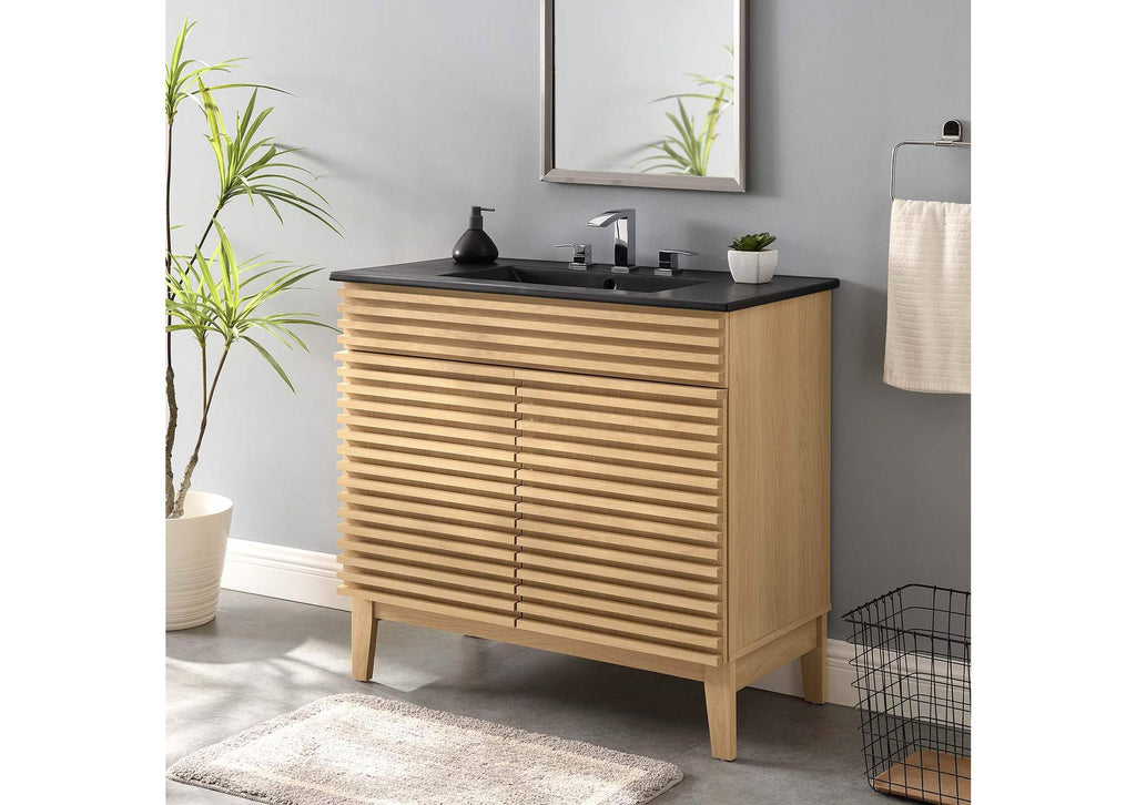 EEI-5396-OAK-BLK Render 36" Bathroom Vanity By Modway