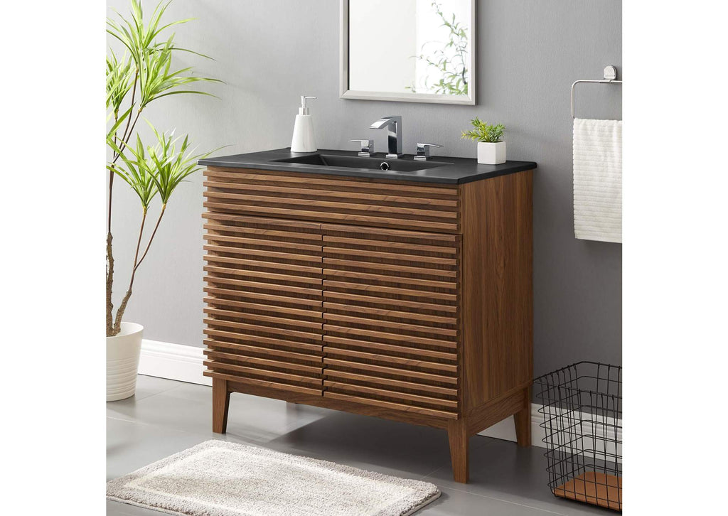 EEI-5396-WAL-BLK Render 36" Bathroom Vanity By Modway