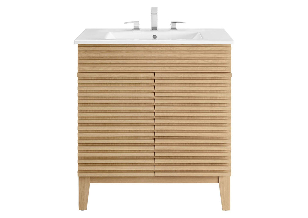 EEI-5422-OAK-WHI Render 30" Bathroom Vanity Cabinet By Modway