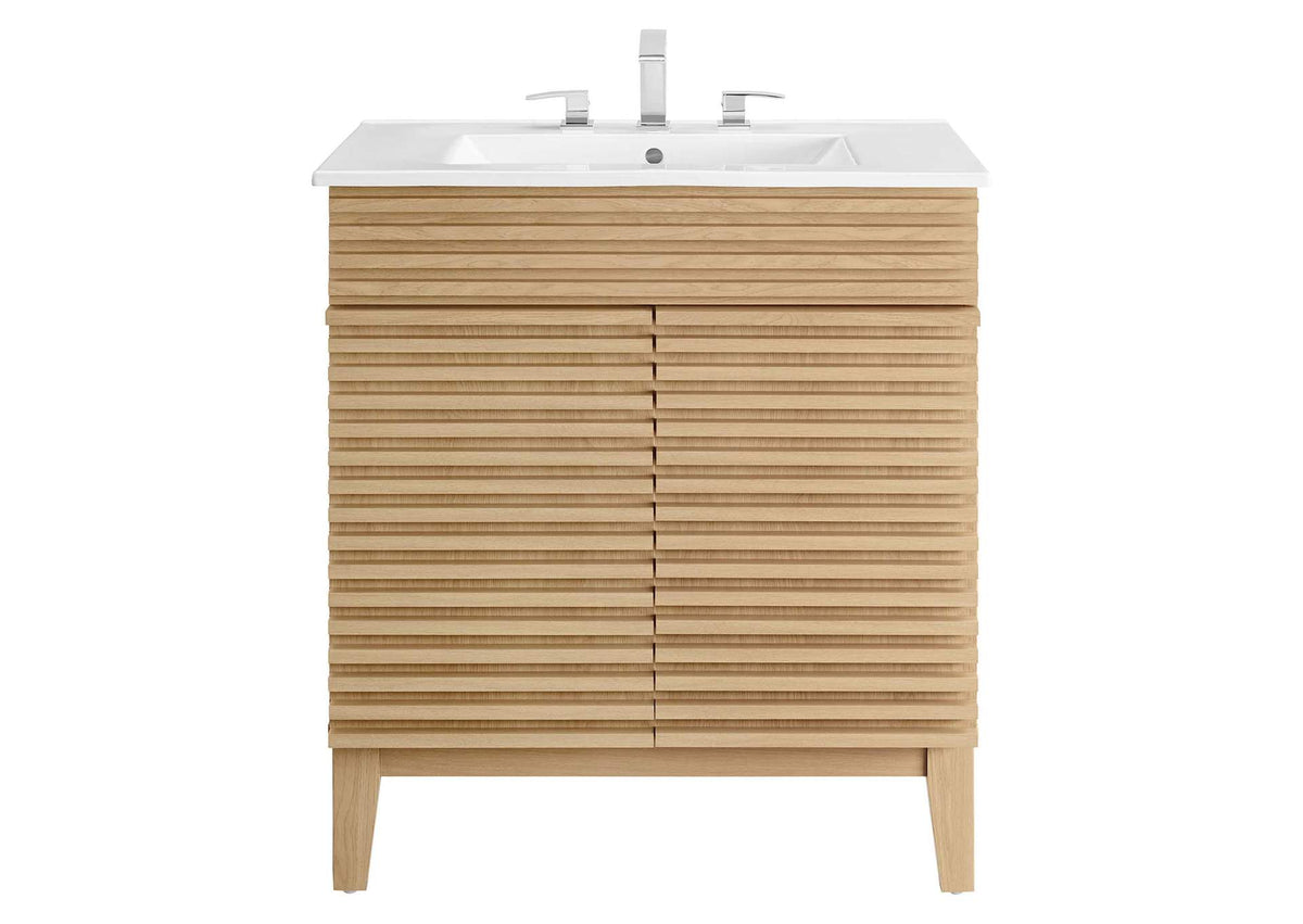 EEI-5422-OAK-WHI Render 30" Bathroom Vanity Cabinet By Modway