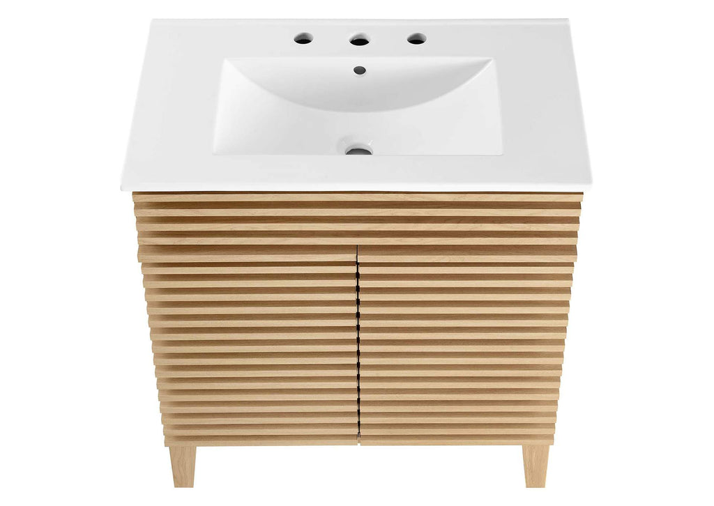 EEI-5422-OAK-WHI Render 30" Bathroom Vanity Cabinet By Modway