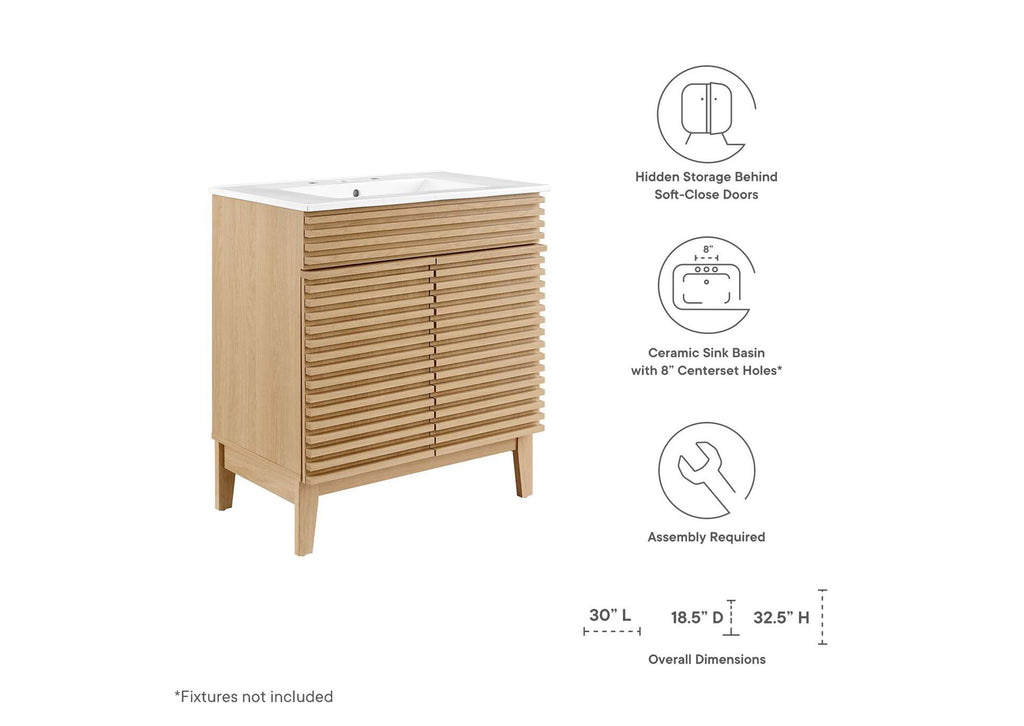 EEI-5422-OAK-WHI Render 30" Bathroom Vanity Cabinet By Modway