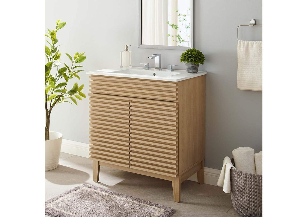 EEI-5422-OAK-WHI Render 30" Bathroom Vanity Cabinet By Modway