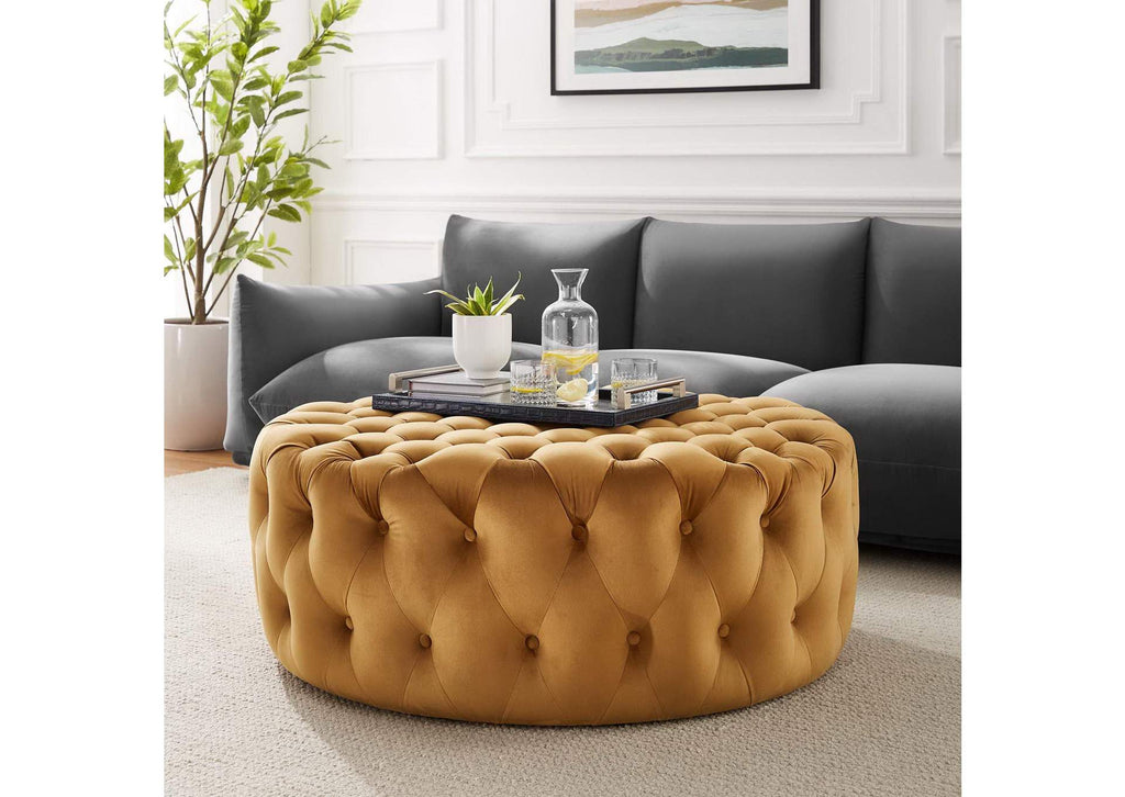EEI-5469-COG Amour Tufted Button Large Round Performance Velvet Ottoman By Modway