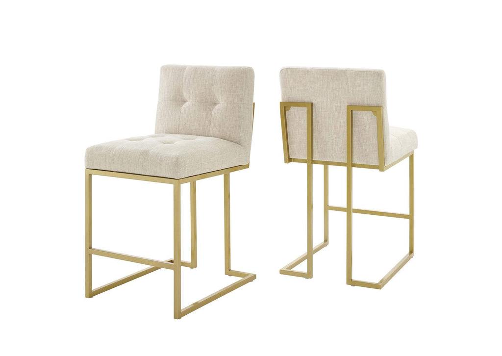EEI-5571-GLD-BEI Privy Upholstered Fabric Counter Stool Set Of 2 By Modway