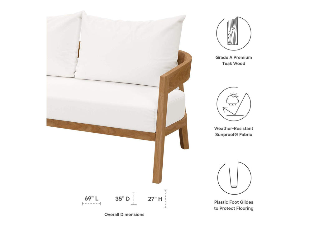 EEI-5601-NAT-WHI Brisbane Teak Wood Outdoor Patio Loveseat By Modway