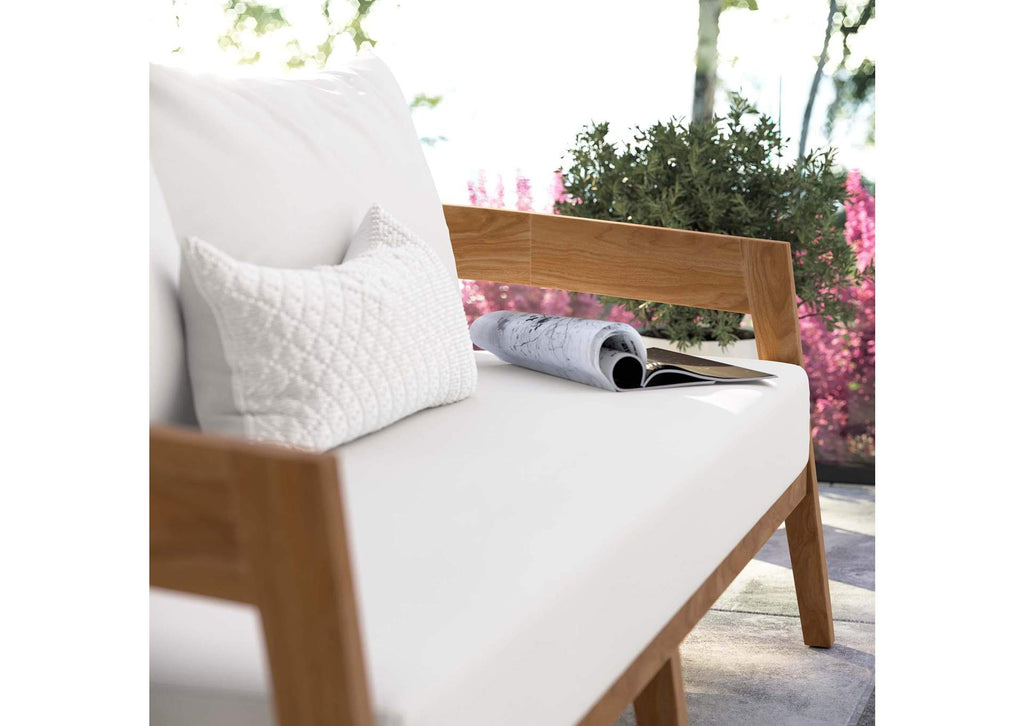 EEI-5601-NAT-WHI Brisbane Teak Wood Outdoor Patio Loveseat By Modway