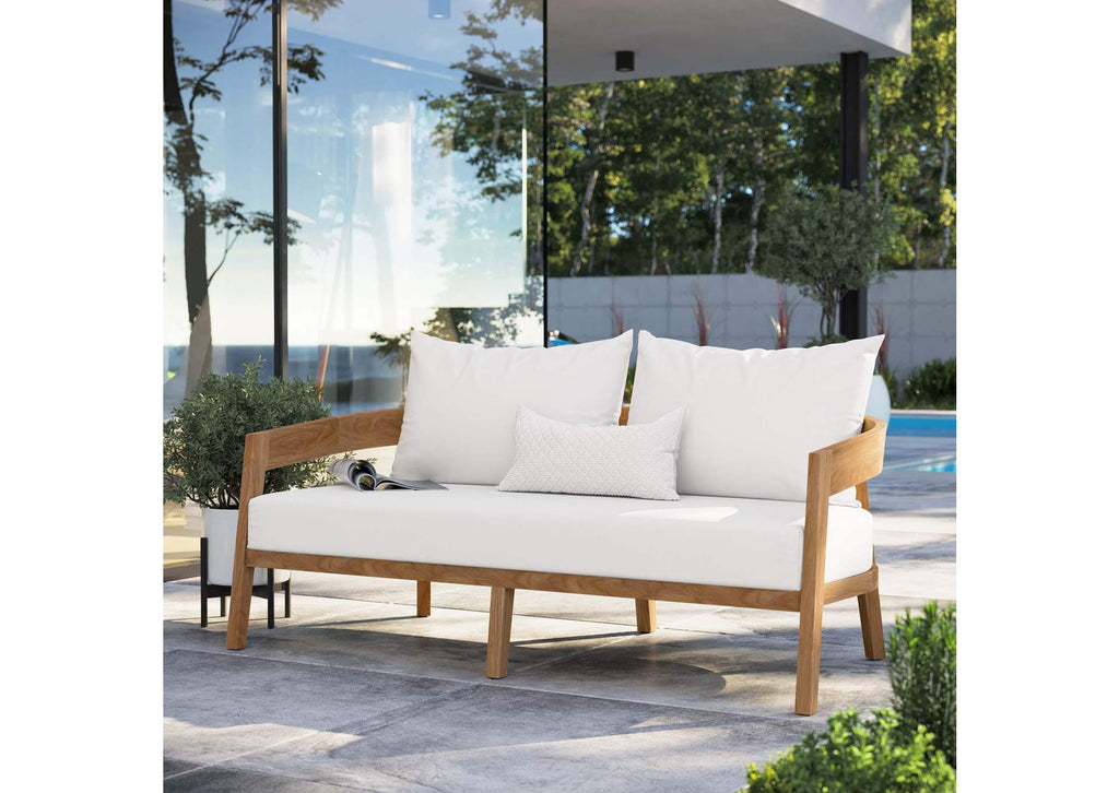 EEI-5601-NAT-WHI Brisbane Teak Wood Outdoor Patio Loveseat By Modway