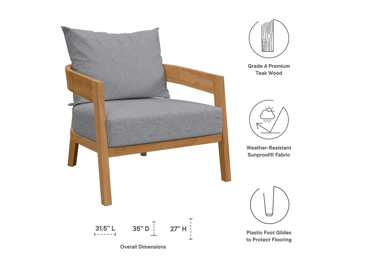 EEI-5602-NAT-GRY Brisbane Teak Wood Outdoor Patio Armchair By Modway