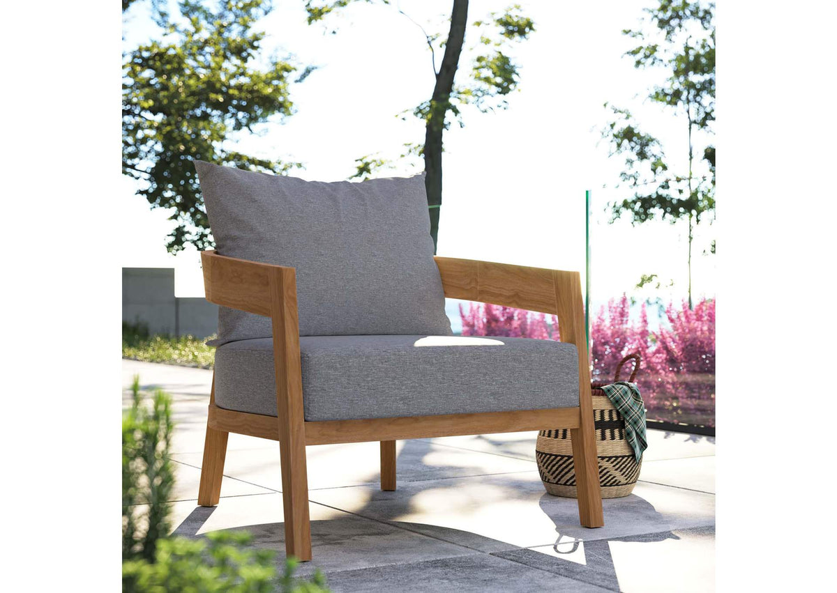 EEI-5602-NAT-GRY Brisbane Teak Wood Outdoor Patio Armchair By Modway