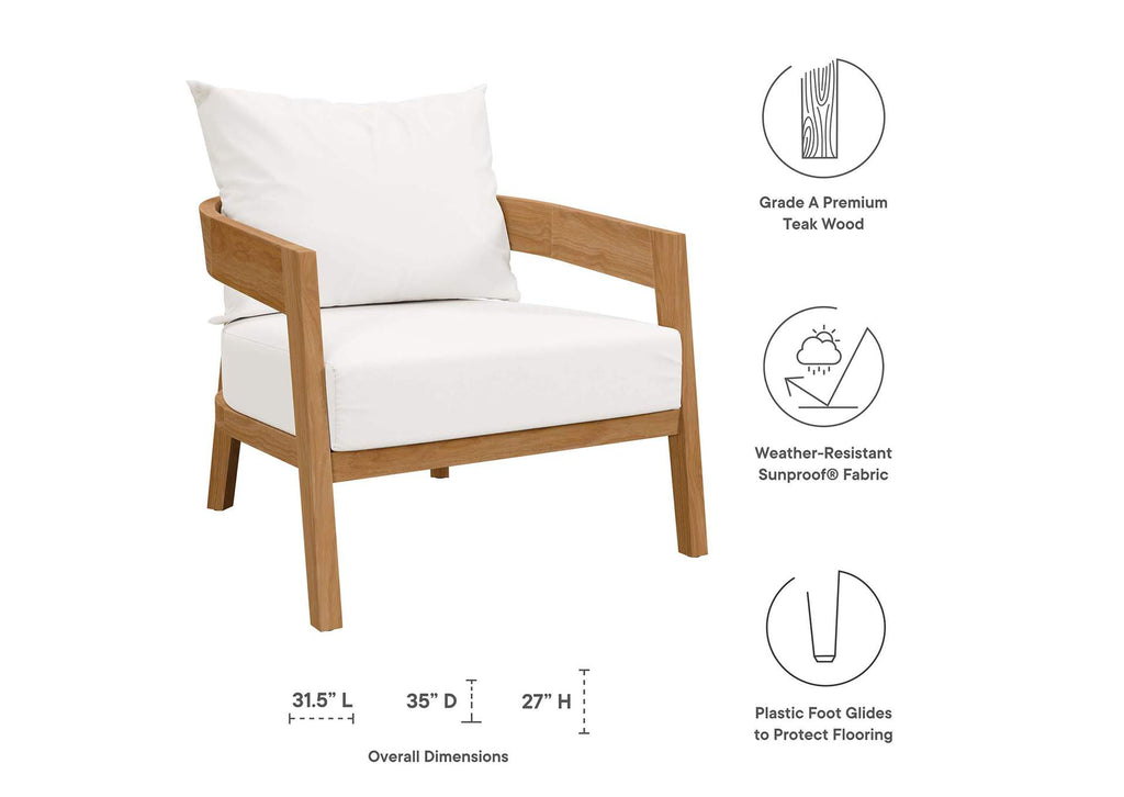 EEI-5602-NAT-WHI Brisbane Teak Wood Outdoor Patio Armchair By Modway