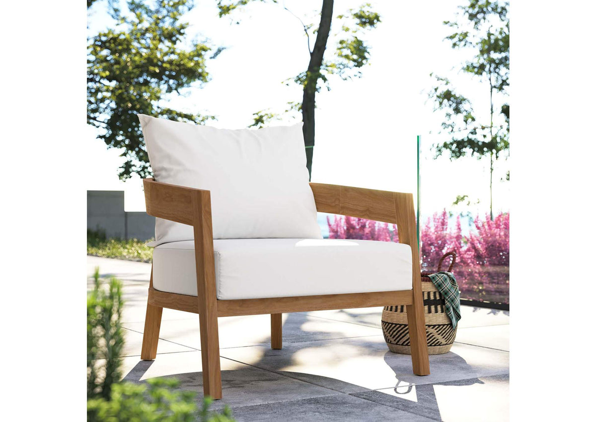 EEI-5602-NAT-WHI Brisbane Teak Wood Outdoor Patio Armchair By Modway