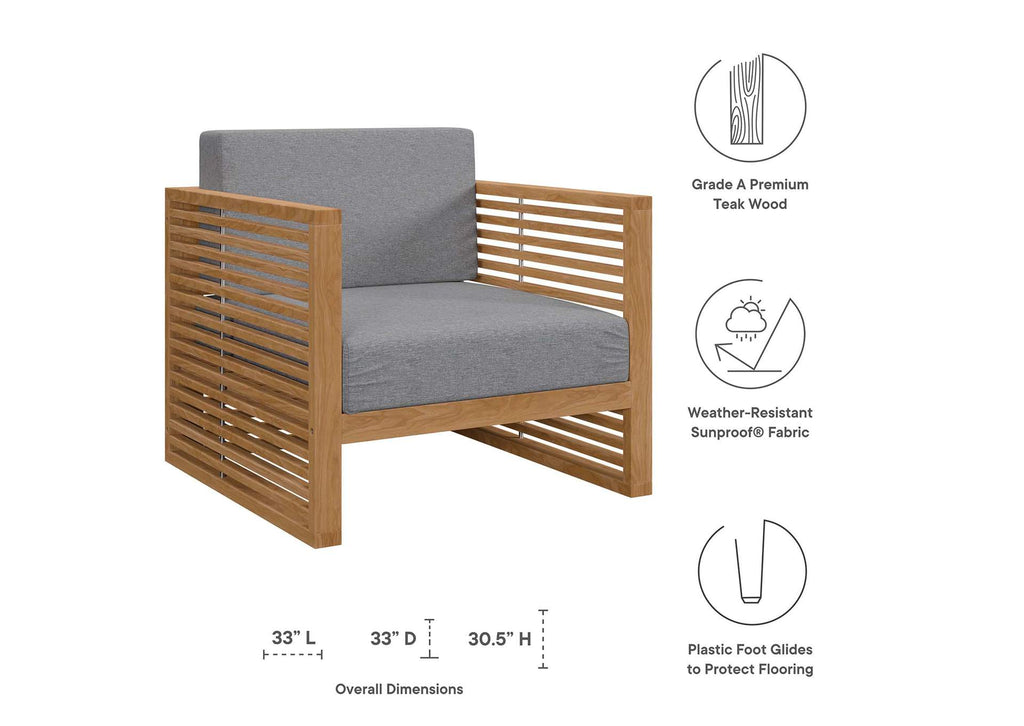 EEI-5606-NAT-GRY Carlsbad Teak Wood Outdoor Patio Armchair By Modway