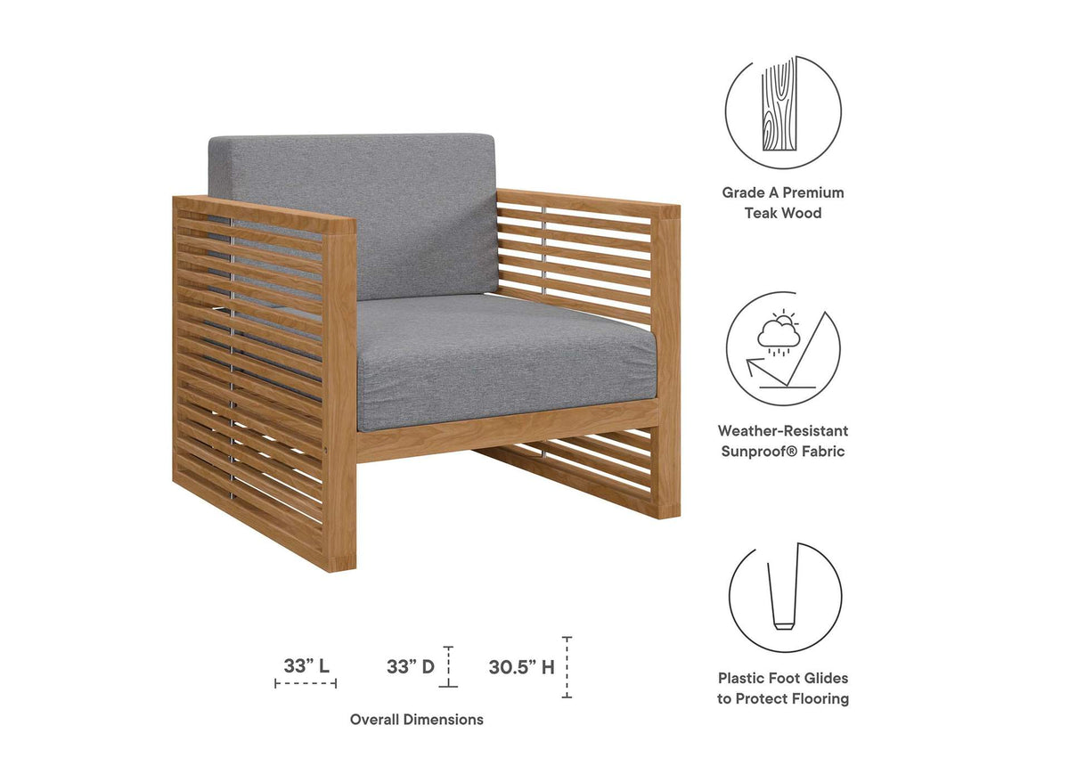 EEI-5606-NAT-GRY Carlsbad Teak Wood Outdoor Patio Armchair By Modway