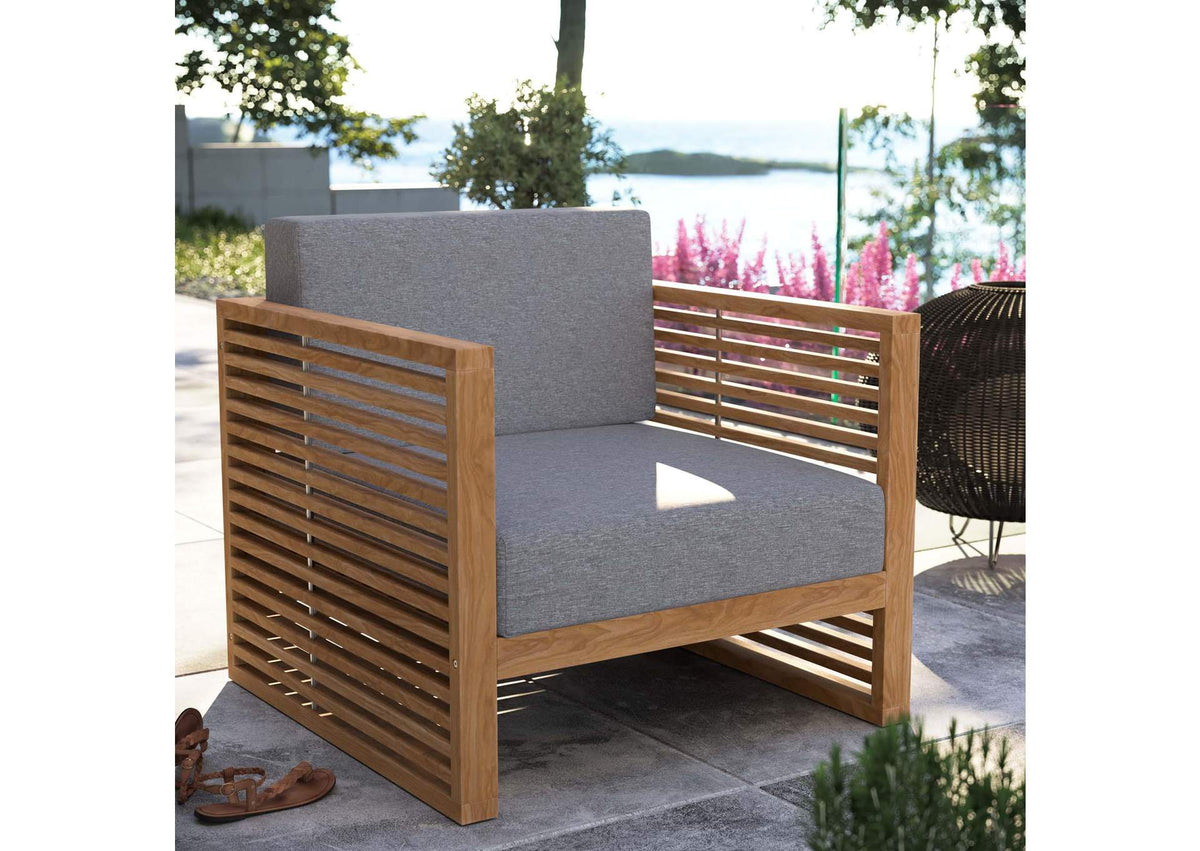 EEI-5606-NAT-GRY Carlsbad Teak Wood Outdoor Patio Armchair By Modway