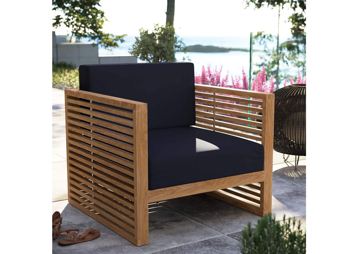 EEI-5606-NAT-NAV Carlsbad Teak Wood Outdoor Patio Armchair By Modway