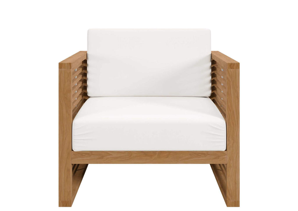 EEI-5606-NAT-WHI Carlsbad Teak Wood Outdoor Patio Armchair By Modway