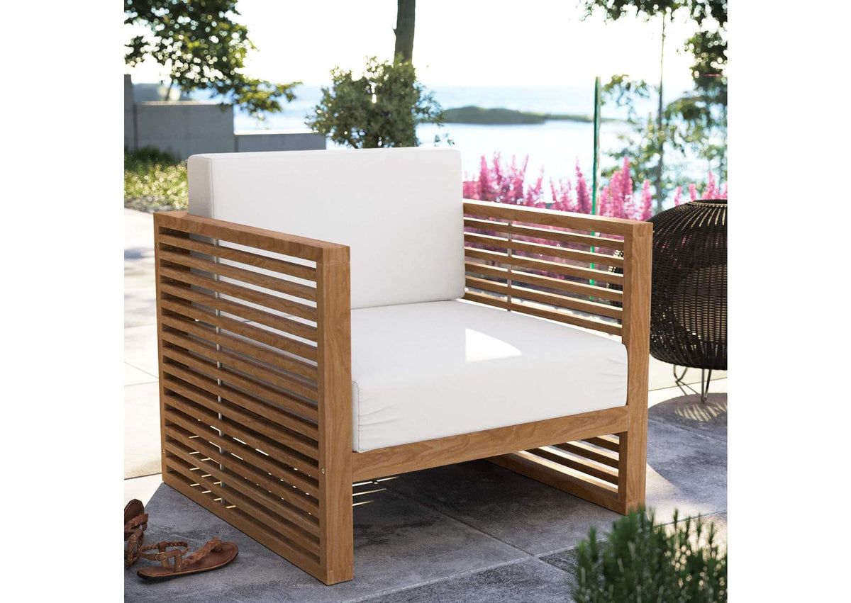 EEI-5606-NAT-WHI Carlsbad Teak Wood Outdoor Patio Armchair By Modway