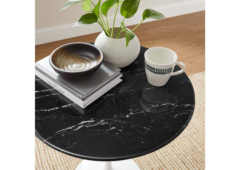 EEI-5680-WHI-BLK Lippa 20" Round Faux Marble Side Table By Modway