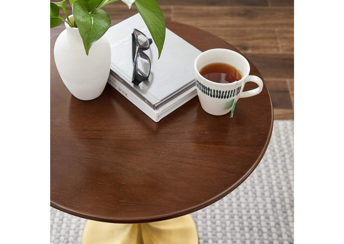 EEI-5684-GLD-WAL Lippa 20" Round Wood Side Table By Modway