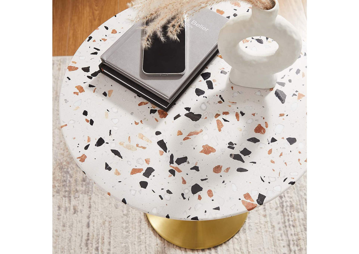 EEI-5687-GLD-TER Lippa 20" Round Terrazzo Side Table By Modway