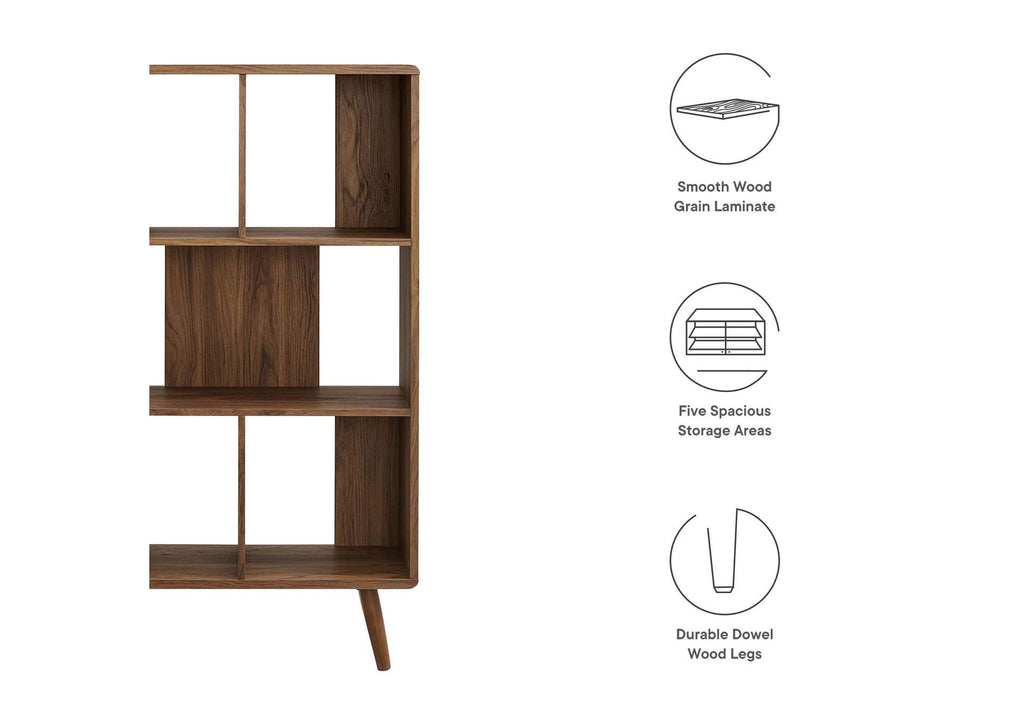 EEI-5743-WAL Transmit 5 Shelf Wood Grain Bookcase By Modway