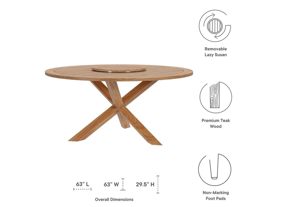 EEI-5745-NAT Wellspring 63" Outdoor Patio Teak Wood Dining Table By Modway