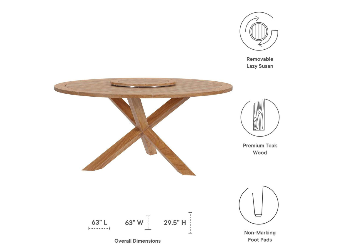 EEI-5745-NAT Wellspring 63" Outdoor Patio Teak Wood Dining Table By Modway