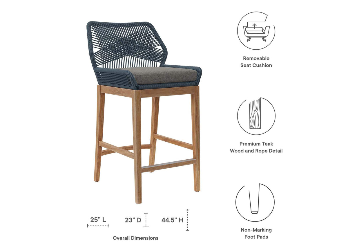 EEI-5746-BLU-GPH Wellspring Outdoor Patio Teak Wood Bar Stool By Modway