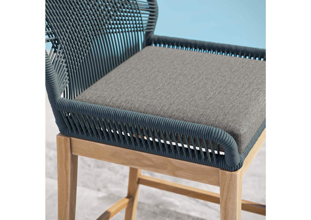 EEI-5746-BLU-GPH Wellspring Outdoor Patio Teak Wood Bar Stool By Modway