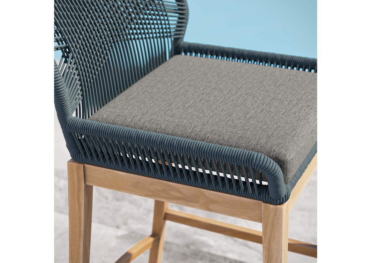 EEI-5746-BLU-GPH Wellspring Outdoor Patio Teak Wood Bar Stool By Modway