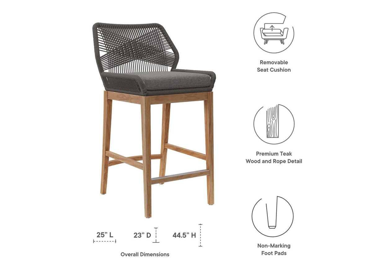 EEI-5746-GRY-GPH Wellspring Outdoor Patio Teak Wood Bar Stool By Modway