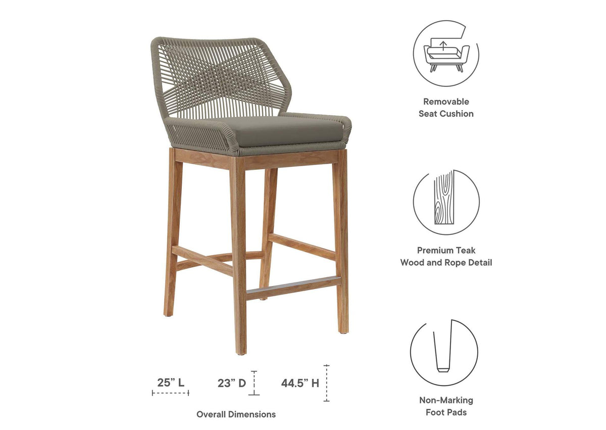 EEI-5746-LGR-GRG Wellspring Outdoor Patio Teak Wood Bar Stool By Modway