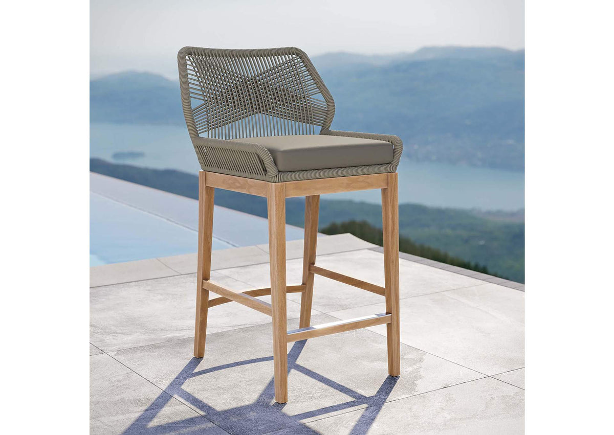 EEI-5746-LGR-GRG Wellspring Outdoor Patio Teak Wood Bar Stool By Modway