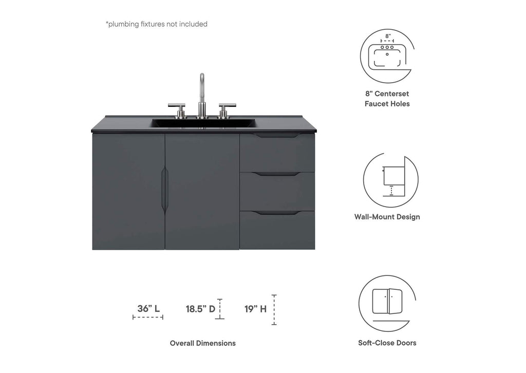 EEI-5783-GRY-BLK Vitality 36" Bathroom Vanity By Modway