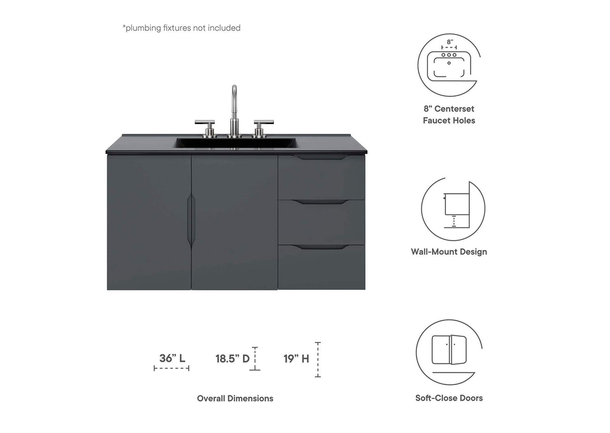 EEI-5783-GRY-BLK Vitality 36" Bathroom Vanity By Modway