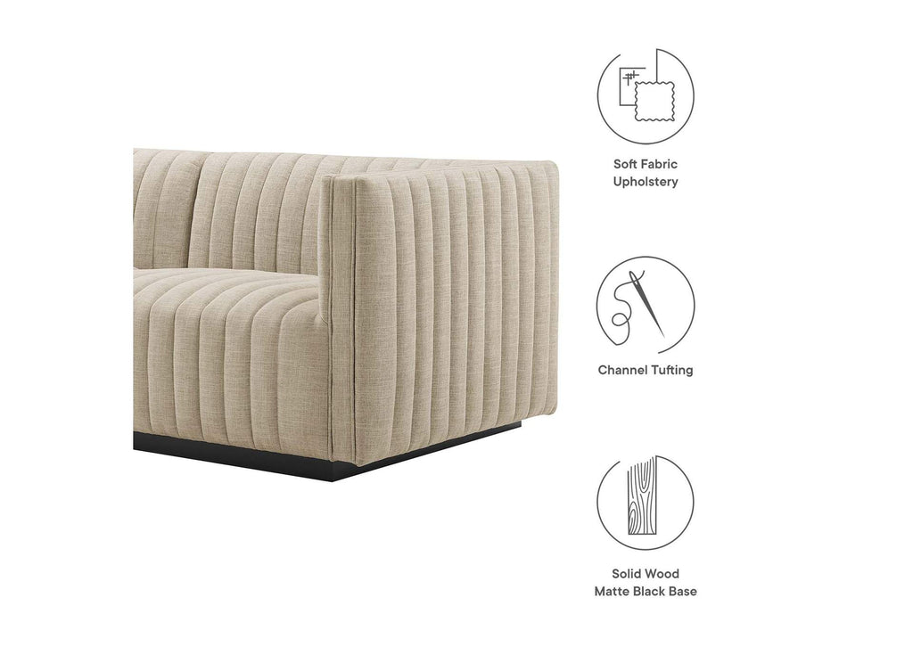 EEI-5790-BLK-BEI Conjure 6-Piece Channel Tufted Upholstered Fabric Sectional Sofa By Modway