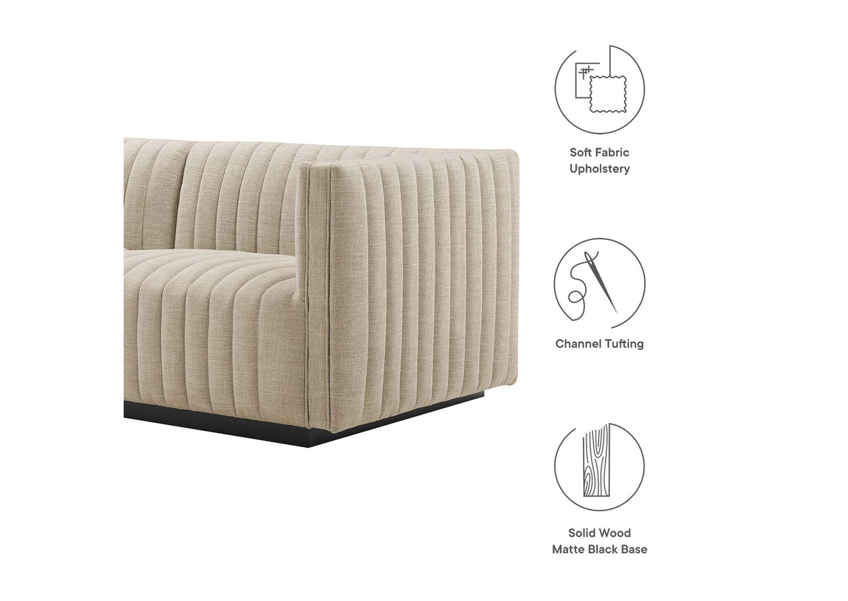 EEI-5790-BLK-BEI Conjure 6-Piece Channel Tufted Upholstered Fabric Sectional Sofa By Modway