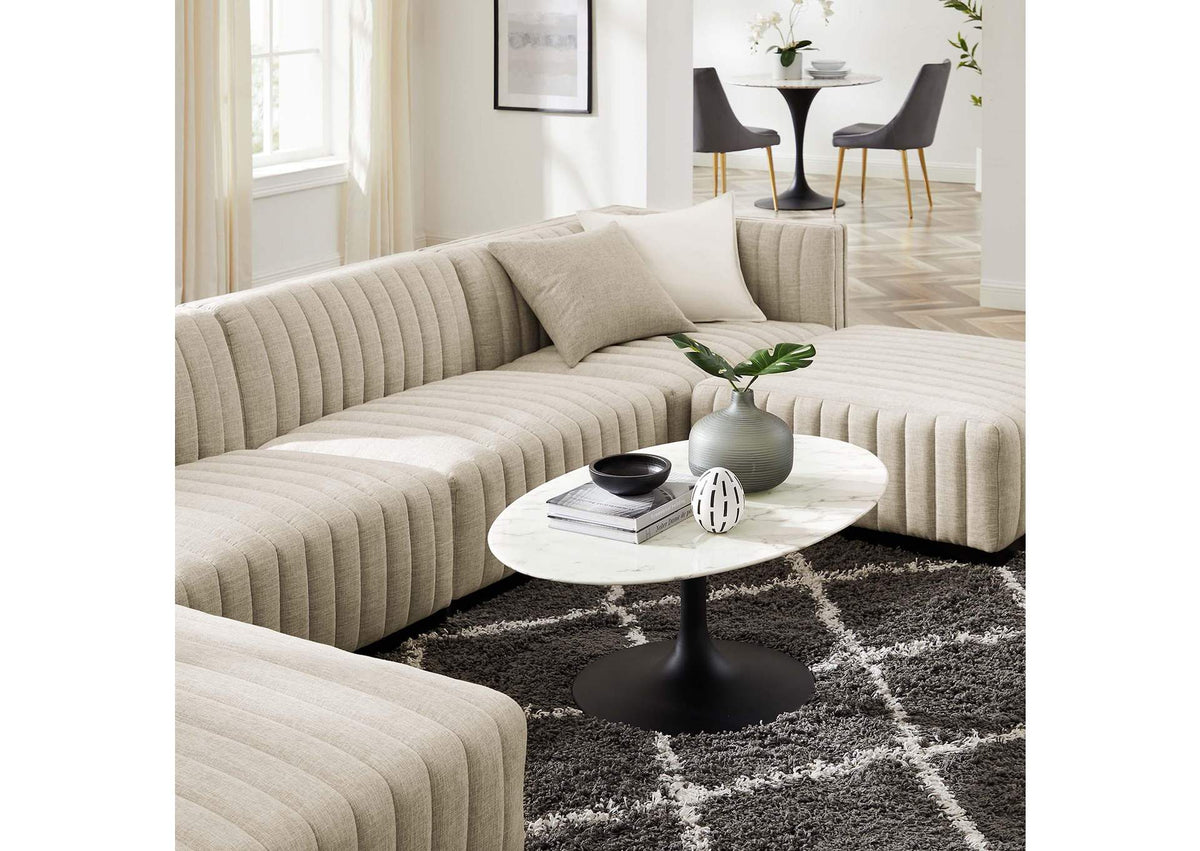 EEI-5790-BLK-BEI Conjure 6-Piece Channel Tufted Upholstered Fabric Sectional Sofa By Modway