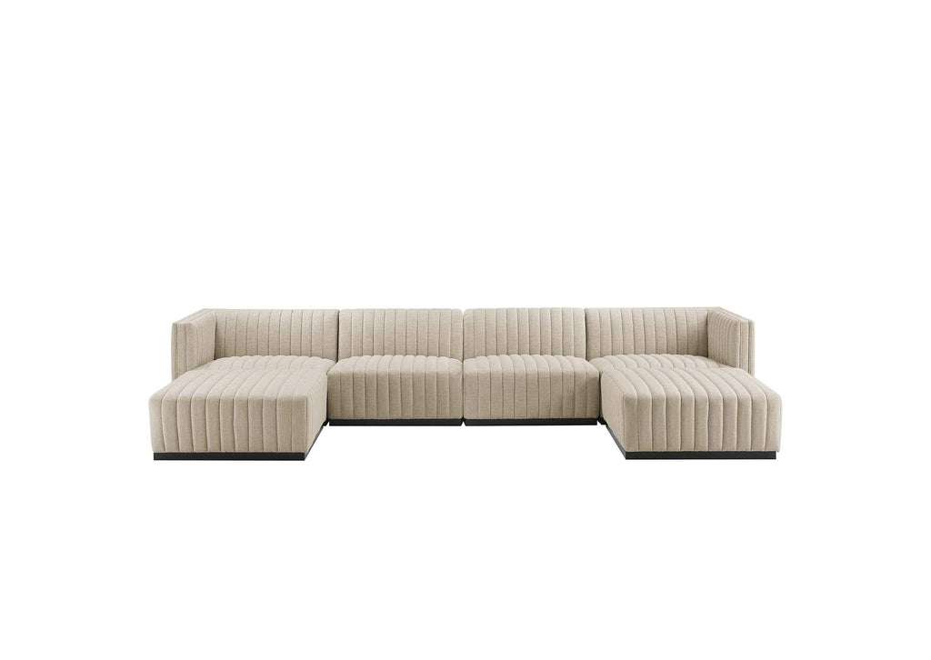 EEI-5790-BLK-BEI Conjure 6-Piece Channel Tufted Upholstered Fabric Sectional Sofa By Modway