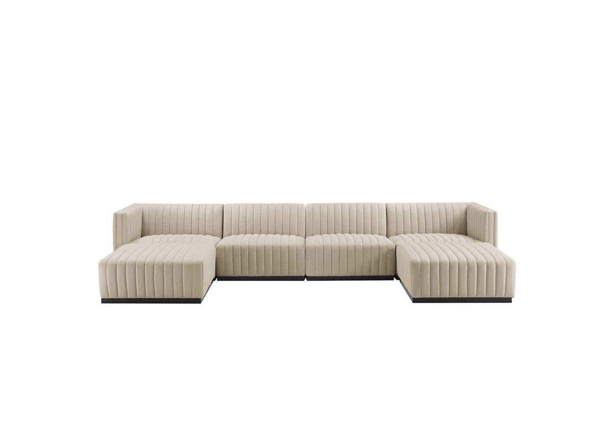 EEI-5790-BLK-BEI Conjure 6-Piece Channel Tufted Upholstered Fabric Sectional Sofa By Modway