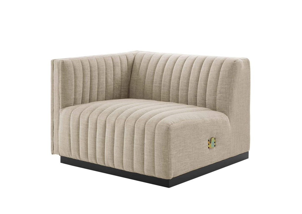 EEI-5790-BLK-BEI Conjure 6-Piece Channel Tufted Upholstered Fabric Sectional Sofa By Modway