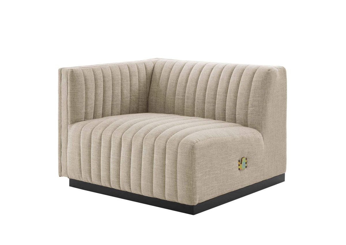 EEI-5790-BLK-BEI Conjure 6-Piece Channel Tufted Upholstered Fabric Sectional Sofa By Modway