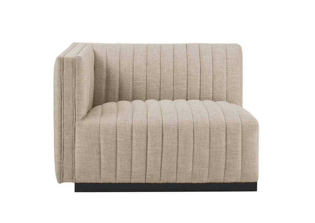 EEI-5790-BLK-BEI Conjure 6-Piece Channel Tufted Upholstered Fabric Sectional Sofa By Modway