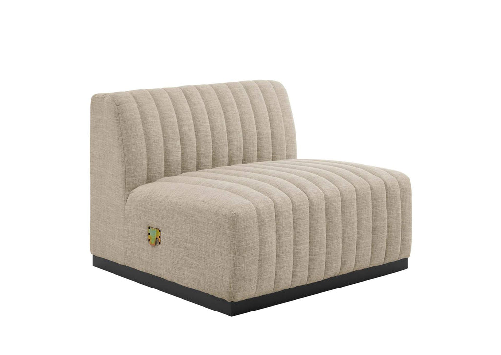 EEI-5790-BLK-BEI Conjure 6-Piece Channel Tufted Upholstered Fabric Sectional Sofa By Modway
